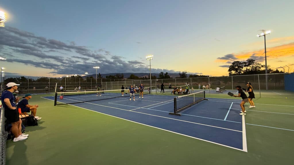 Evening pickleball league play at Reno Tennis Center