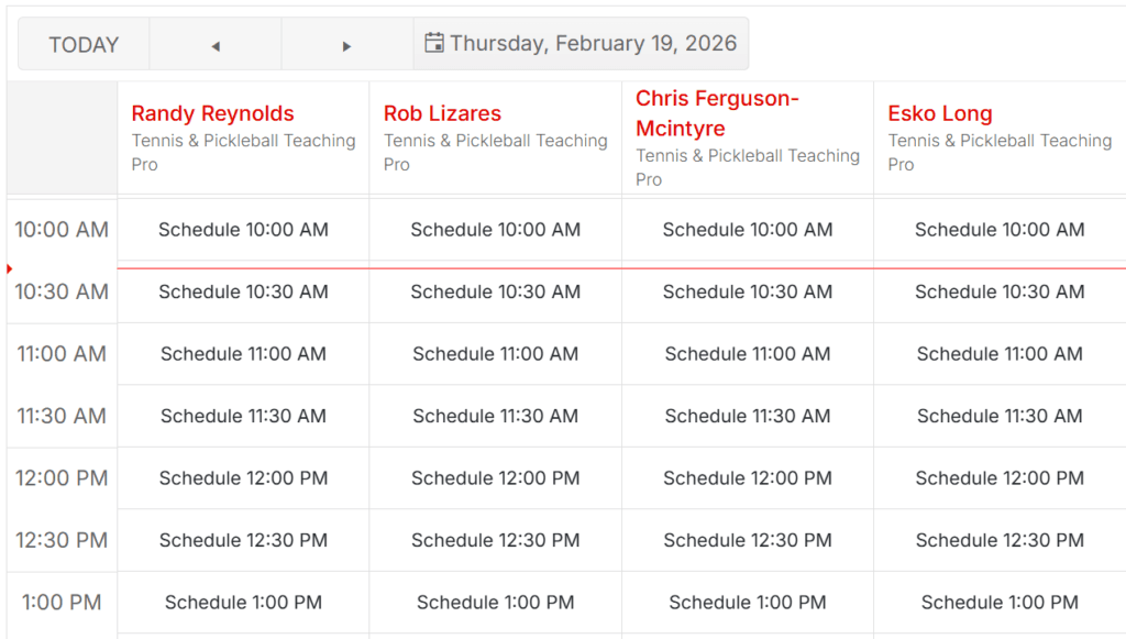 CourtReserve tennis lesson booking screen Reno Tennis Center