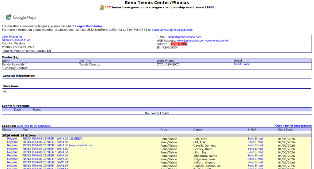 USTA adult tennis teams Reno Nevada league play